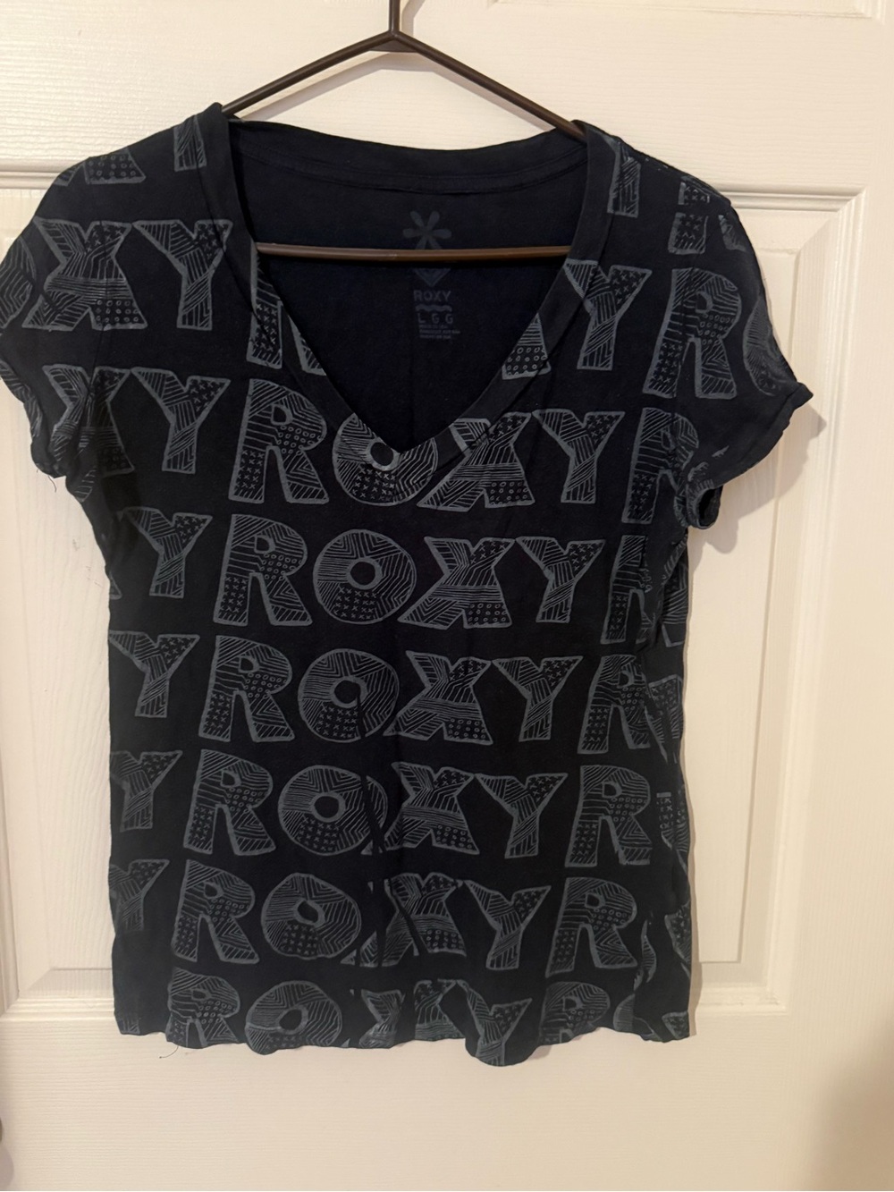 Roxy Black Short-Sleeve V-Neck Logo Tee